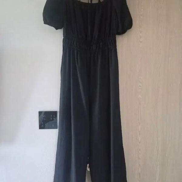 [BUNJANG] Black Square Neck Puff Sleeve Jumpsuit / 블랙 스퀘어넥 퍼프 소매 점프수트