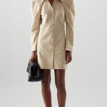 [BUNJANG] COS Beige Puff Sleeve Mini Dress / 코스 베이지 퍼프 셔츠 미니 원피스