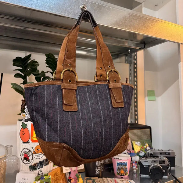 [BUNJANG] 2003 Coach Denim Stripe Suede Tote Bag / 2003 올드 코치 데님 스트라이프 스웨이드 토트백