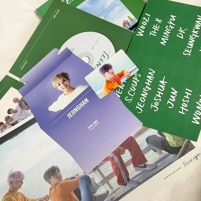 [BUNJANG] SEVENTEEN Official 2nd Album [TEEN, AGE] (Green Ver.) - Wonwoo Photocard + Jeonghan Standee / 세븐틴 정규 2집 앨범 (포카O)