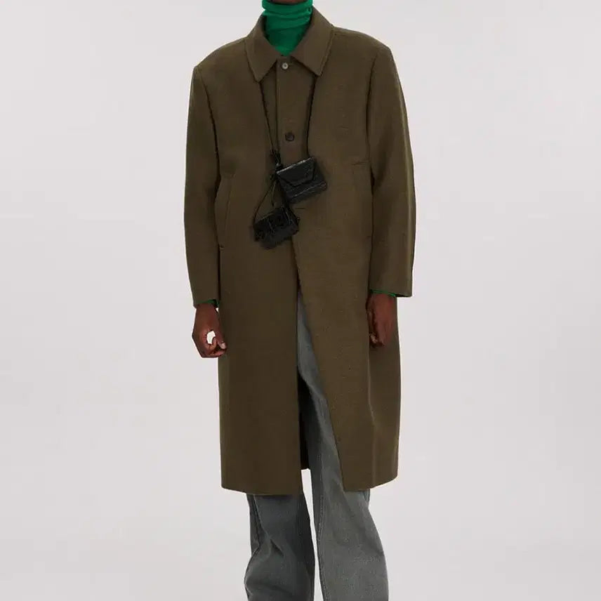 [BUNJANG] RECTO 22FW Highland Single Wool Balmacaan Coat Khaki L / 렉토 22fw 하이랜드 싱글 울 발마칸 코트 카키 L