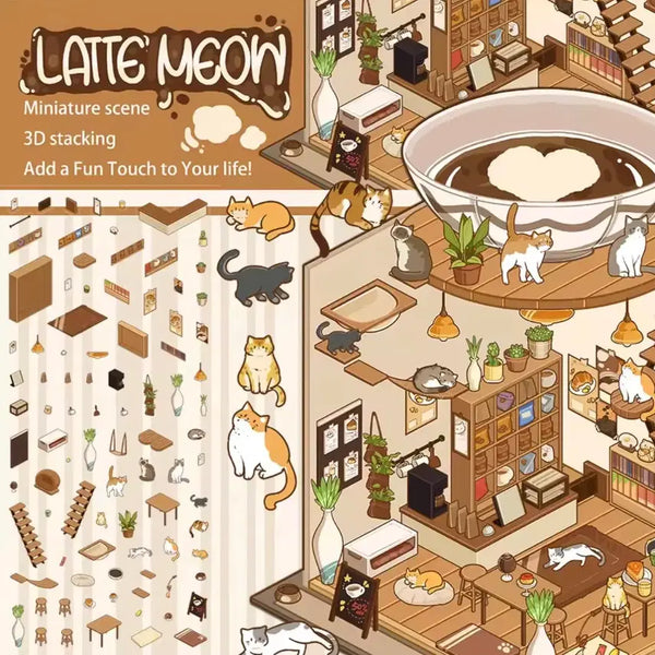 [BUNJANG] La Temio Cat Cafe 3D Sticker Book for Room Decor / 방꾸미기 라떼미오 고양이카페 3D 스티커북