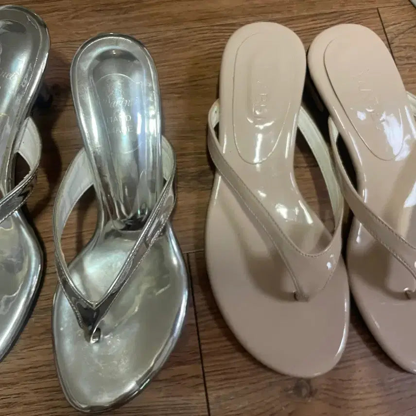 [BUNJANG] Wedge Flip-Flop Sandals (Silver/Beige) / 개당) 굽 쪼리 샌들 신발 실버/베이지 230