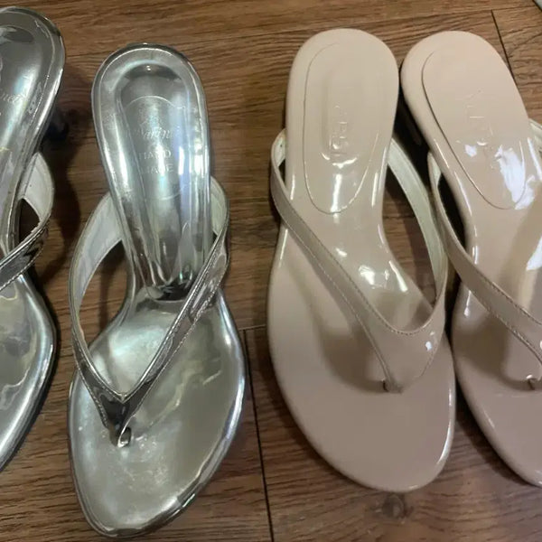 [BUNJANG] Wedge Flip-Flop Sandals (Silver/Beige) / 개당) 굽 쪼리 샌들 신발 실버/베이지 230