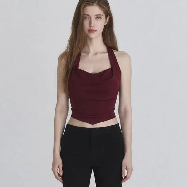 [BUNJANG] Not Your Roses Draping Halter Top - Wine / 낫유어로즈 드레이핑 홀터탑 와인