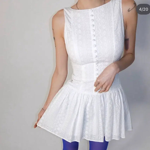 [BUNJANG] Fade Jade Basic Jacquard Punching Dress (White, M) / 페일제이드 베이직 자카드 펀칭 드레스 (화이트,M)
