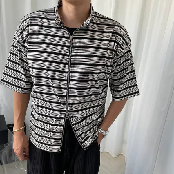 [BUNJANG] Men's Striped Full Zip Knit / 남자 스트라이프 풀집업 니트