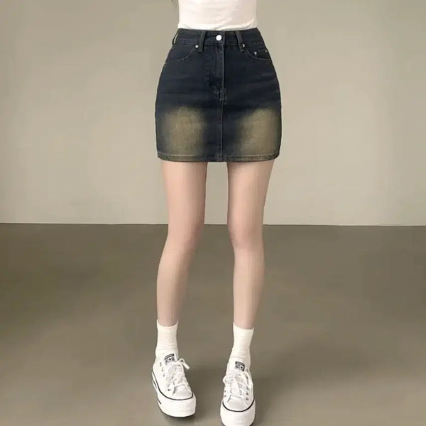 [BUNJANG] Andmore Vintage Washed Denim Mini Skirt High Waist / 앤드모어 빈티지 워싱 데님 미니스커트 하이웨스트 에이블리