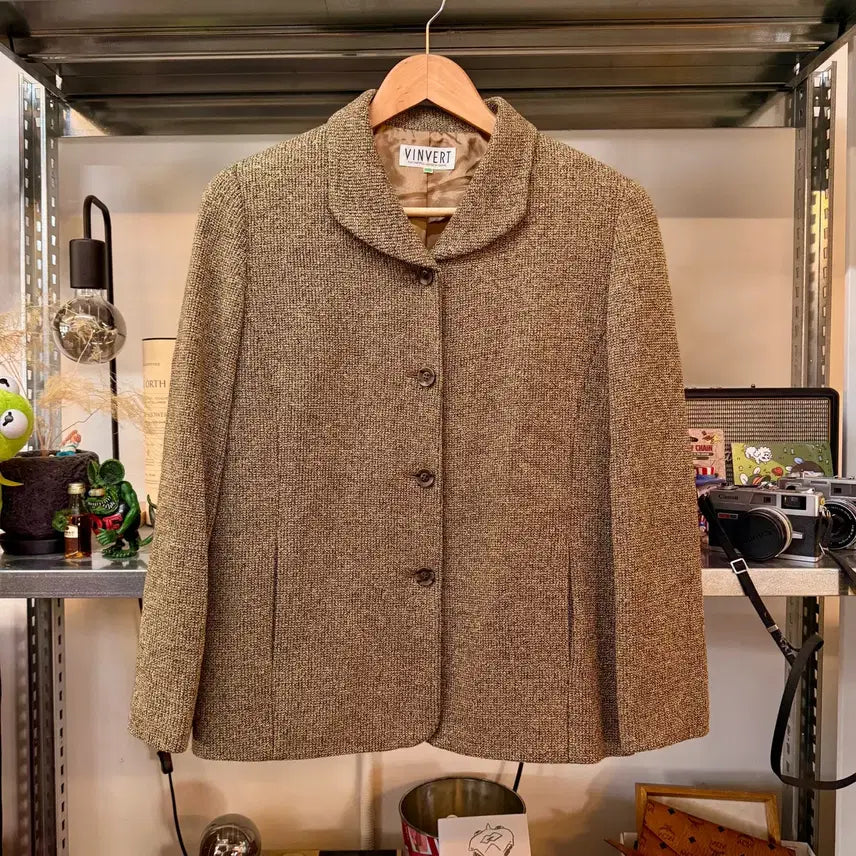 [BUNJANG] VINVERT Round Collar Tweed Jacket (Made in Japan) / VINVERT 일본생산 라운드 칼라 트위드 자켓