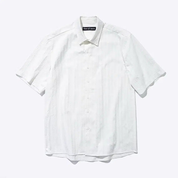 [BUNJANG] Triptych Sense Waterwave Jacquard White Half Shirt L / 트립르센스 워터웨이브 자카드 화이트 하프 셔츠 L