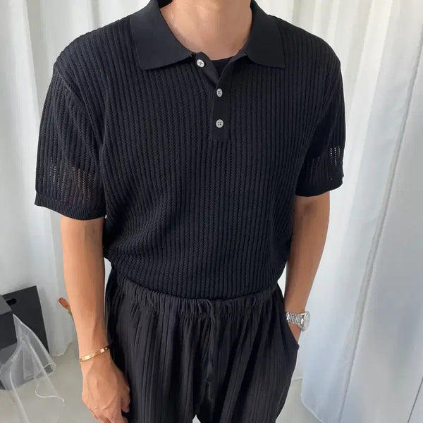 [BUNJANG] Men's Cut-Out Short Sleeve Knit / 남자 홀 블랙 반팔 니트