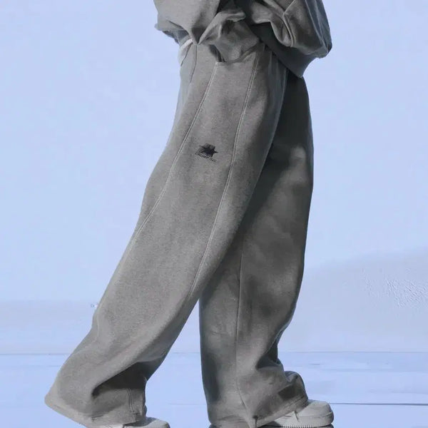 [BUNJANG] Crumple Stitch Wide Sweatpants Melange XL / 크럼프 스티치 와이드 스웨트 팬츠 메란지 XL