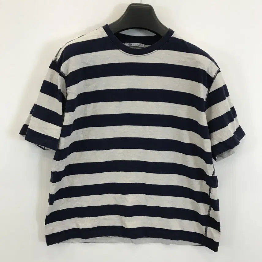 [BUNJANG] Zara Striped Border Short Sleeve T-Shirt - Navy/Grey - Size M / 자라 스트라이프 보더 반팔티셔츠 [M]
