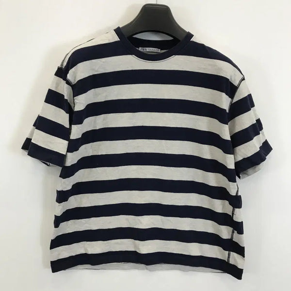[BUNJANG] Zara Striped Border Short Sleeve T-Shirt - Navy/Grey - Size M / 자라 스트라이프 보더 반팔티셔츠 [M]