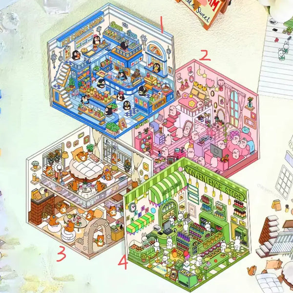[BUNJANG] 3D Sticker Book with Animal Figurines / 방꾸미기 동물 피규어 미니어처 3D 스티커북