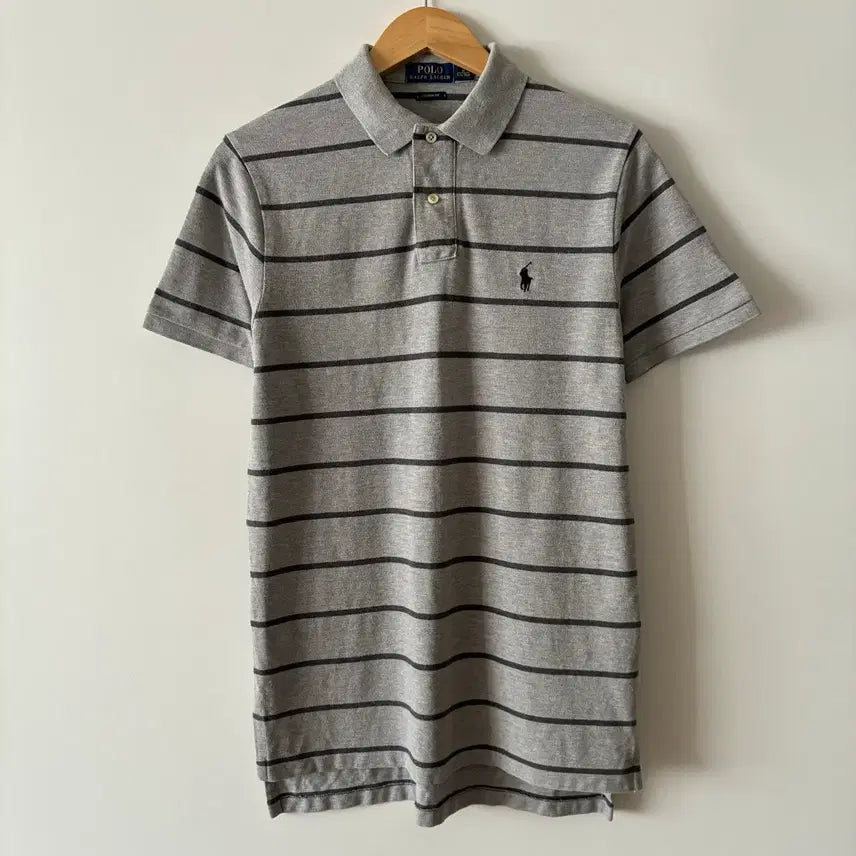 [BUNJANG] Polo Ralph Lauren Striped Short-Sleeve Polo Shirt Gray / 폴로 랄프로렌 스트라이프 반팔 카라티 그레이