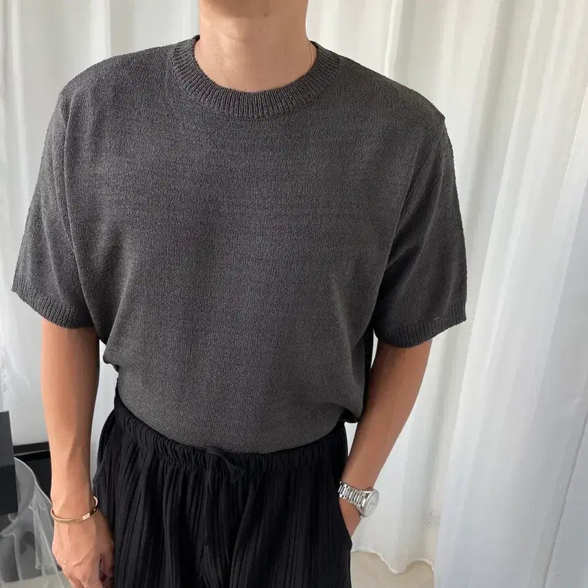 [BUNJANG] Men's Charcoal Short Sleeve Knit / 남자 차콜 반팔니트