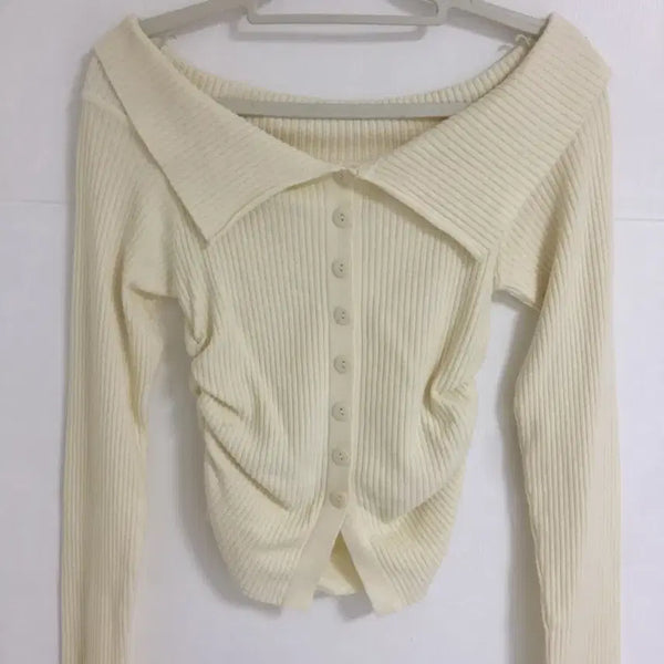 [BUNJANG] Cream Ribbed Knit Cardigan / 크림색 골지 니트