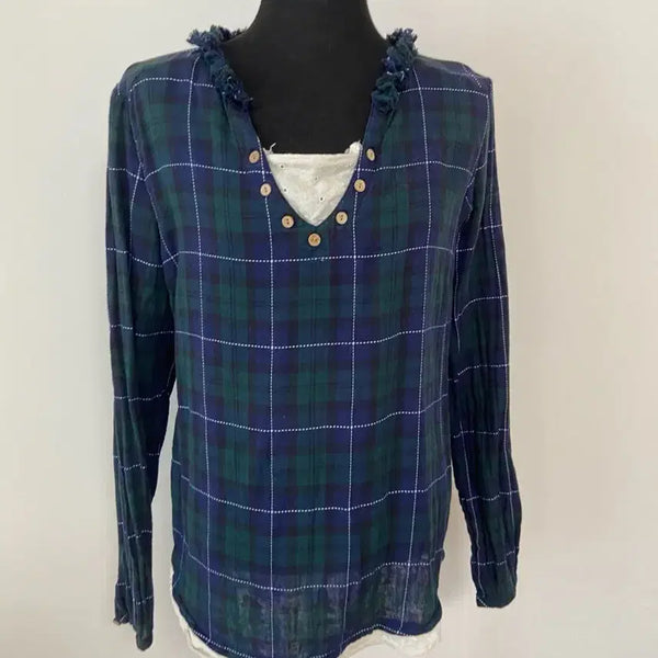 [BUNJANG] Green Checkered Blouse / 그린 체크 블라우스