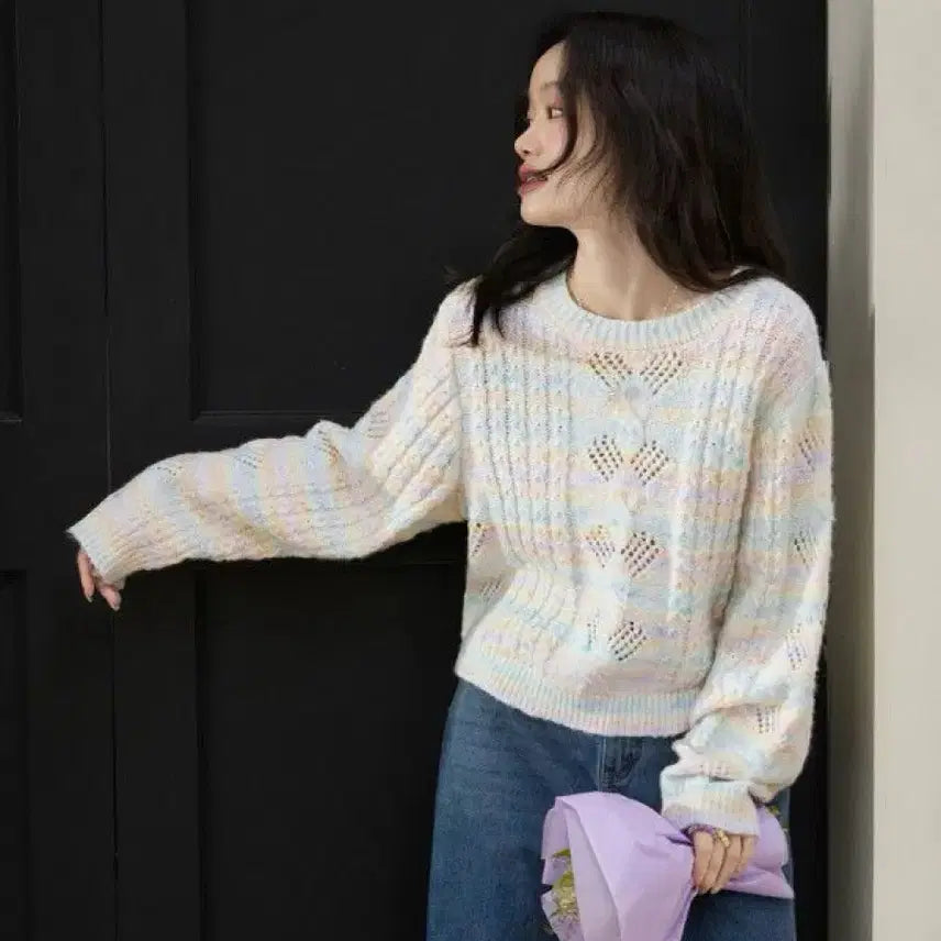 [BUNJANG] KUOSE Rainbow Punching Knit - L Size / 새상품) 쿠오세 KUOSE 레인보우 펀칭 니트 L사이즈