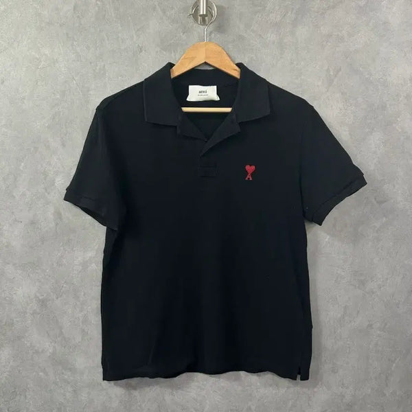 [BUNJANG] BTS ARMY Heart Logo Black Short Sleeve Polo Shirt - L / 아미 하트 로고 반팔 카라티 블랙 L