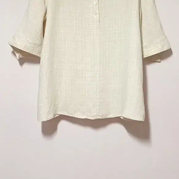 [BUNJANG] ISAE 100% Linen Check Henry Neck Short Sleeve Shirt / 이새 ISAE] 린넨 100% 체크 헨리넥 반소매 셔츠 (08/66)