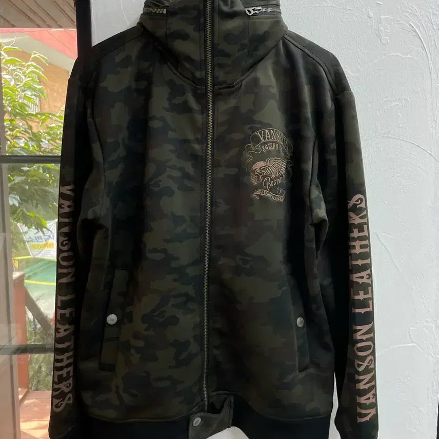 [BUNJANG] Vanson Leather High Neck Two-Way Camo Jacket / 밴슨 레더 하이넥 투웨이 카모 자켓
