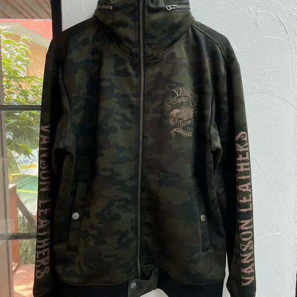 [BUNJANG] Vanson Leather High Neck Two-Way Camo Jacket / 밴슨 레더 하이넥 투웨이 카모 자켓