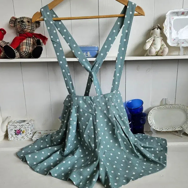 [BUNJANG] Earth Music & Ecology Mint Dot Overalls Shorts / 어스뮤직 민트도트 무늬 멜빵 반바지