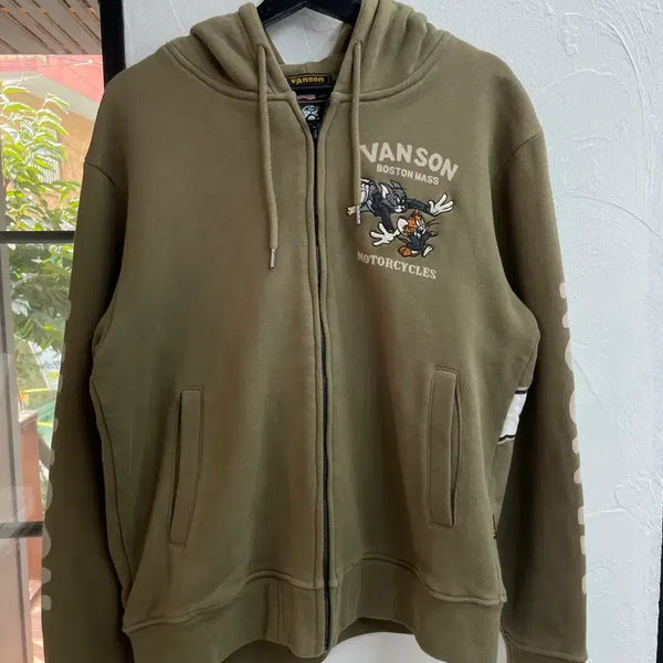 [BUNJANG] Vanson Leather Tom & Jerry Zip-Up Hoodie L / 밴슨 레더 톰과제리 카키 후드집업