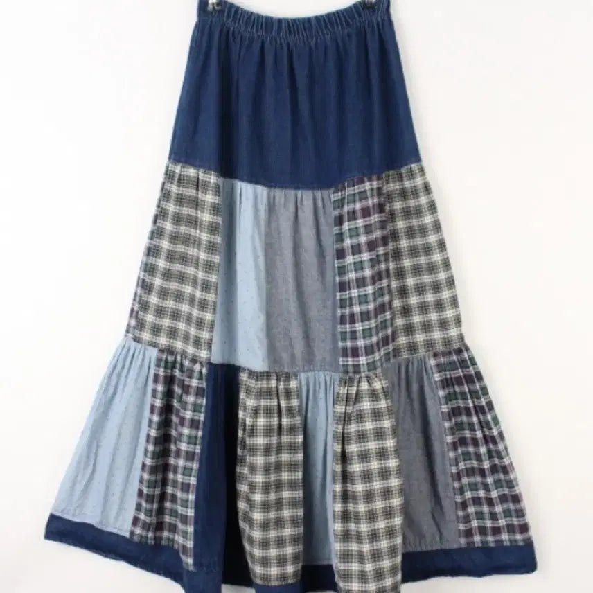 [BUNJANG] Denim Patchwork Long Skirt / 데님 패치워크 롱 스커트 빈티지 모리걸 코디