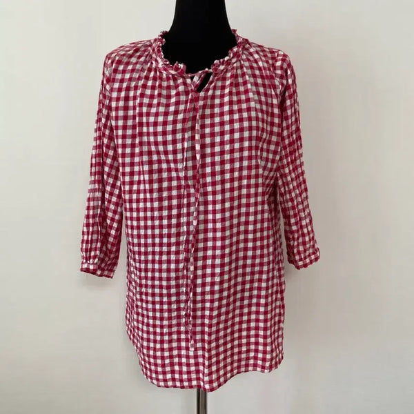 [BUNJANG] Red Checkered Blouse / 레드 체크 블라우스