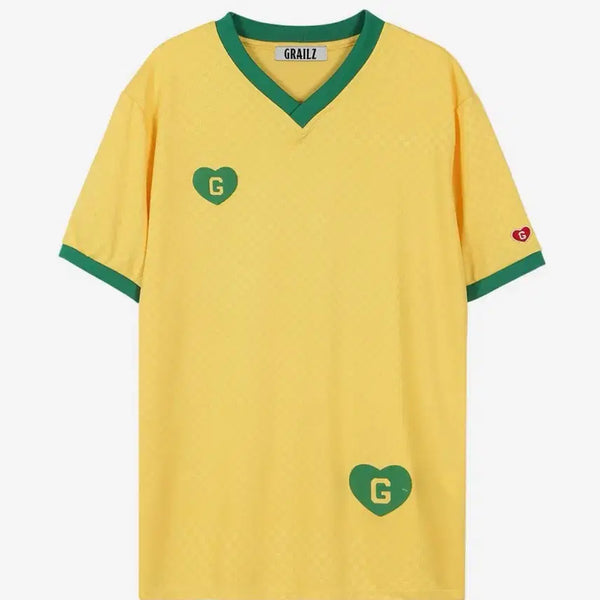 [BUNJANG] Grailz Heart Emble R Retro Jersey Brazil Yellow T-Shirt / 그레일즈 하트 엠뷸러 레트로 저지 브라질 옐로우 반팔티