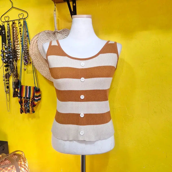 [BUNJANG] Striped Knit Sleeveless Top / 단가라 니트 민소매
