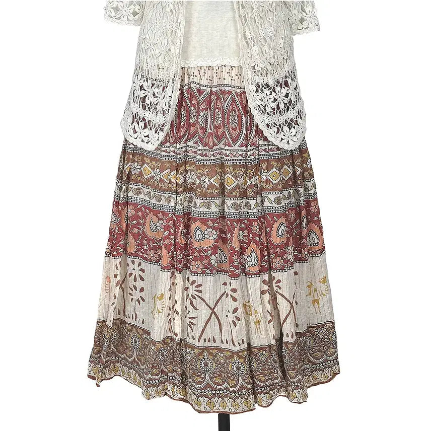 [BUNJANG] Vintage Paisley Ethnic Pattern Shirring Band Long Skirt Mori Kei Y2K Hippie / 일본빈티지 페이즐리에스닉패턴 셔링밴드롱스커트치마 모리걸갸루y2k히피