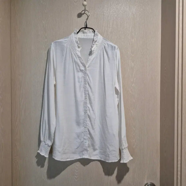 [BUNJANG] White Frill Blouse - Size 55 / 화이트 프릴 블라우스사이즈55