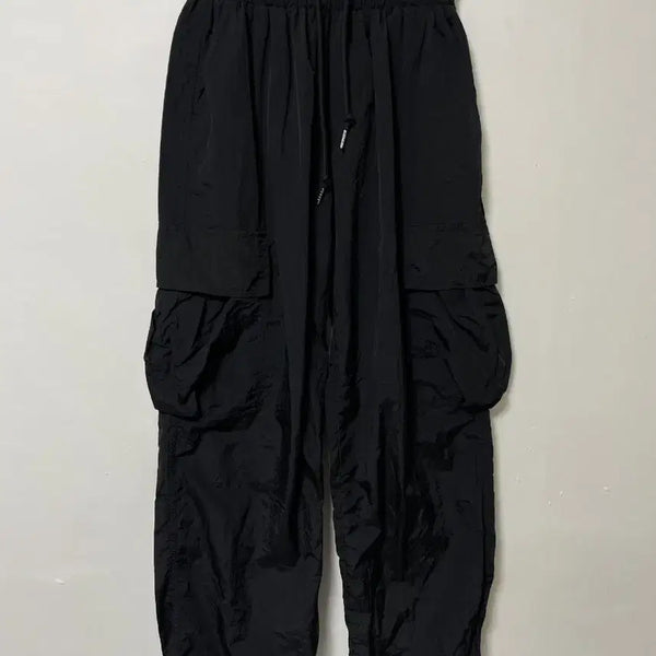 [BUNJANG] Black Nylon Cargo Banding String Wide Pants / 28-32 블랙 나일론 카고 밴딩 스트링 와이드팬츠 바지