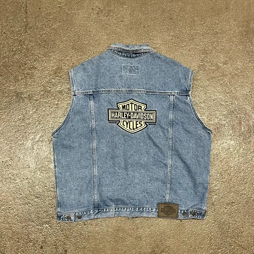 [BUNJANG] 90s Harley-Davidson Bar & Shield Logo Denim Vest / 90s 할리데이비슨 데님 조끼 (110)