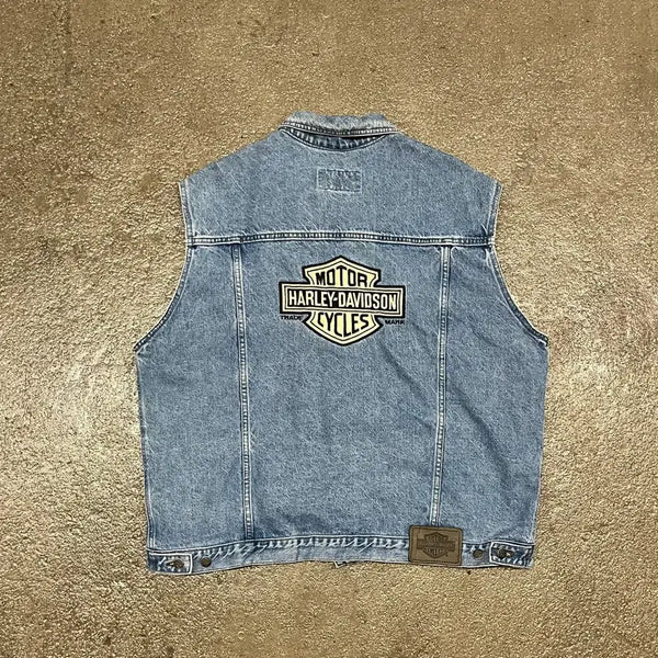 [BUNJANG] 90s Harley-Davidson Bar & Shield Logo Denim Vest / 90s 할리데이비슨 데님 조끼 (110)