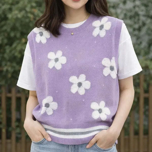 [BUNJANG] General Idea Unisex Boucle Flower Knit Vest S / 남여공용 제너럴아이디어 부클플라워 조끼 니트 베스트 S