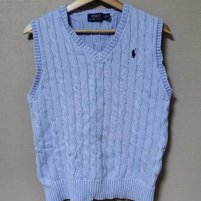[BUNJANG] Polo Ralph Lauren Cable Knit Vest Light Blue / 폴로 랄프로렌 니트 조끼 라이트 블루