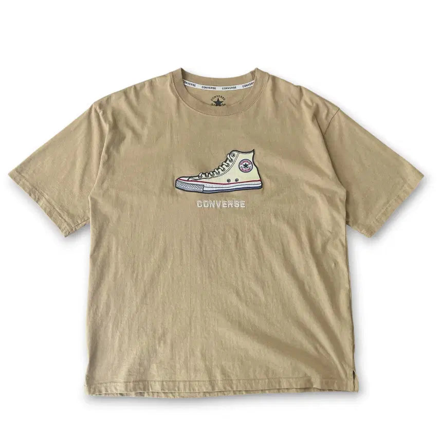 [BUNJANG] Converse Light Brown All Star Sneakers Embroidered Patch Short Sleeve T-Shirt L / 컨버스 연브라운 올스타 스니커즈 자수 패치 반팔 티셔츠 L