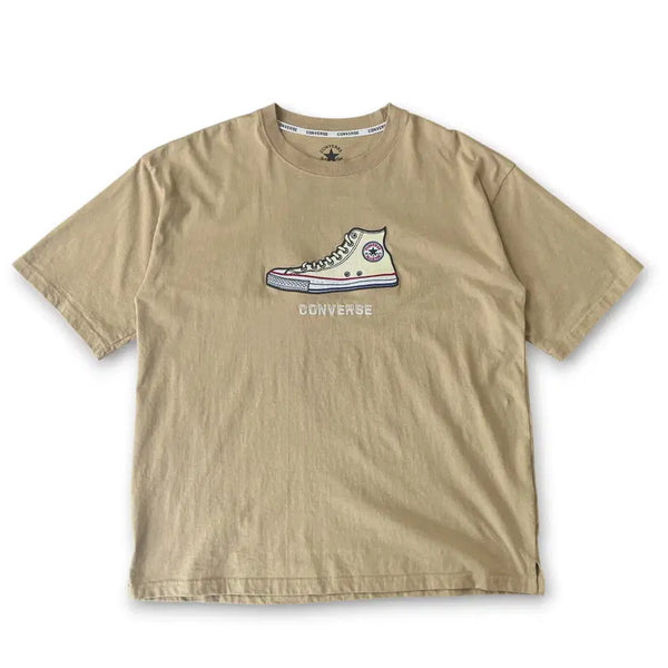 [BUNJANG] Converse Light Brown All Star Sneakers Embroidered Patch Short Sleeve T-Shirt L / 컨버스 연브라운 올스타 스니커즈 자수 패치 반팔 티셔츠 L