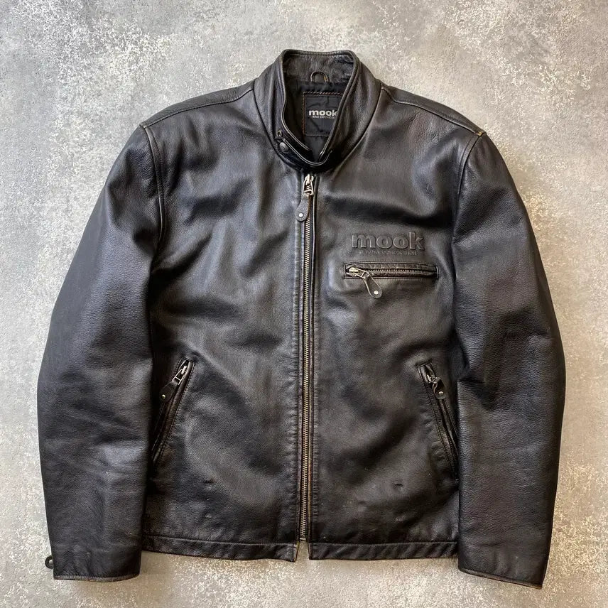 [BUNJANG] MOOK 90s Cowhide Leather Rider Jacket / [100] 90s MOOK 카우하이드 소가죽 라이딩 자켓