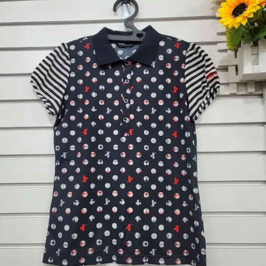[BUNJANG] Travis Women's Collar T-Shirt - Navy with Polka Dot Pattern / #여성의류트레비스 브랜드의 여성 카라티