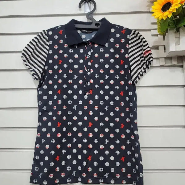[BUNJANG] Travis Women's Collar T-Shirt - Navy with Polka Dot Pattern / #여성의류트레비스 브랜드의 여성 카라티