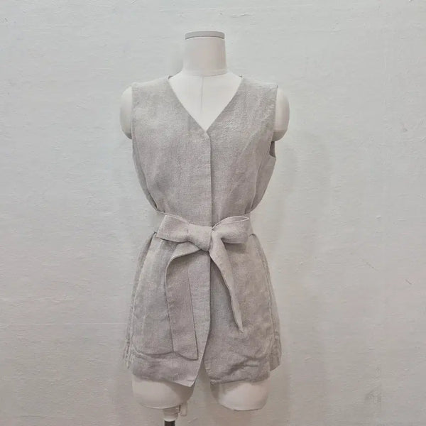 [BUNJANG] COLLAGE GALLARDAGALANTE Oatmeal Linen 100% Long Vest / COLLAGE GALLARDAGALANT 오트밀 린넨100 롱 베스트 일본빈티지