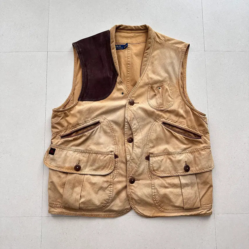 [BUNJANG] Polo Ralph Lauren Leather Patch Hunting Vest / [L] 폴로 랄프로렌 가죽 패치 헌팅 조끼 베스트