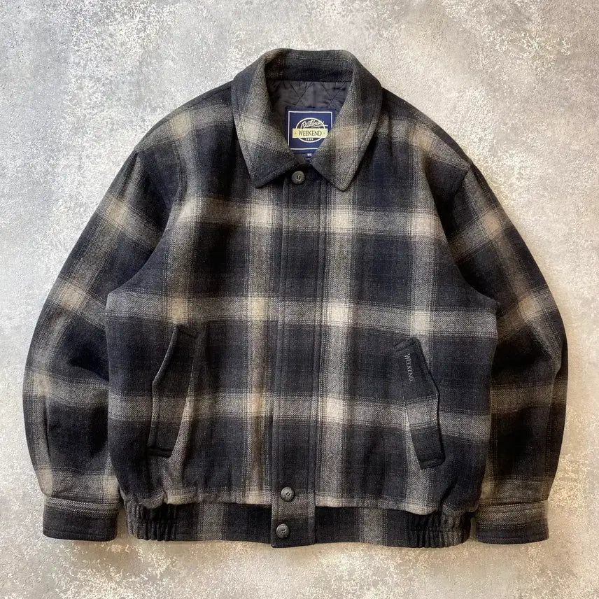 [BUNJANG] 90s Weekend Vintage Wool Check Blouson Jacket / [95] 90s Weekend 빈티지 울 체크 블루종 자켓