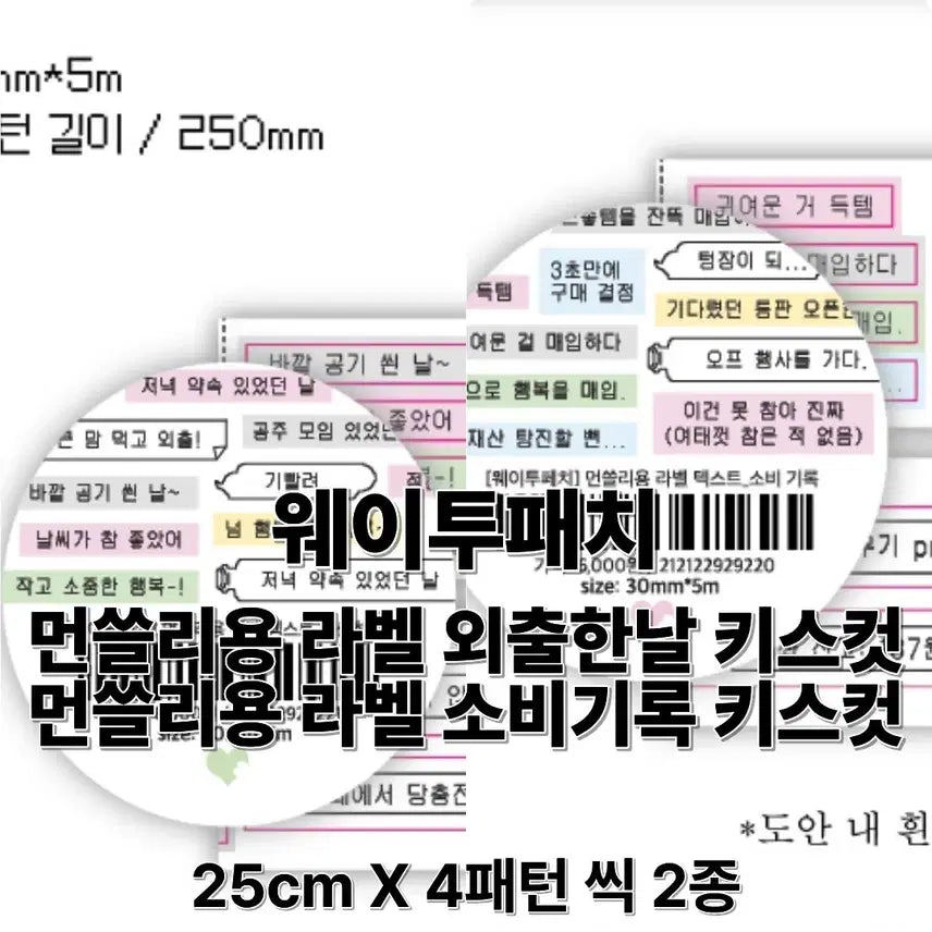 [BUNJANG] Label Kiss Cut Monthly Sticker Set (2 Types, 2m Total) / 웨이투페치 먼쓸리용 라벨키스컷 2종 총2m